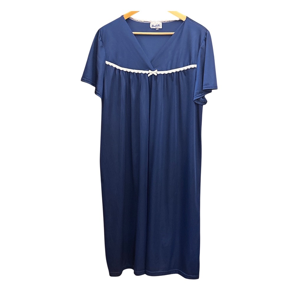 70s Paulette Nightgown Vintage Blue Lace Trim Grannycore Coquette Loungewear